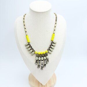 J. Crew Gold Tone Yellow & Gray Tribal Style Statement Necklace